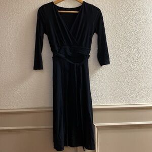 TALBOTS black surplice neckline‎ tie waist long sleeve knit midi dress